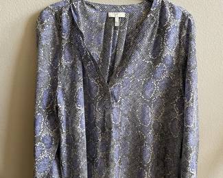 Joie Blue,  Purple & Cream 100% Silk Geometric Print Long Sleeve Blouse - Size Large