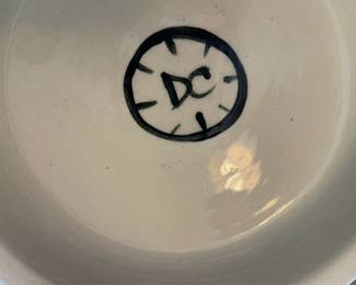 White Ceramic Bowl with Black Spots - Marked DC
