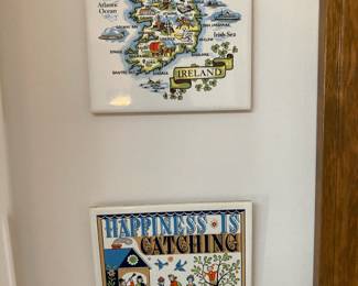 Ireland Souvenir Tile/Trivet, Berggren 1963 "Happiness Is Catching” Folk Art Trivet