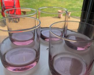 Set of 5 Smoky Lavender Glass Lowball Drinking Glasses