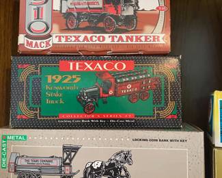 ERTL Texaco 1910 Mack Tanker Coin Bank Series #12, ERTL Texaco 1925 Kenworth Stake Truck Coin Bank Series # 9, ERTL Texaco Horse & Tanker Coin Bank