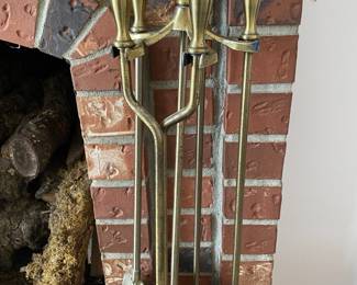 4 Piece Brass Fireplace Tool Set