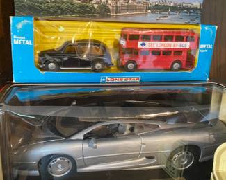 1984 Lone Star Die Cast London Taxi Cab & Double Decker Bus - #1248 MIB, Maisto Jaguar Die Cast Replica Model - XJ220
