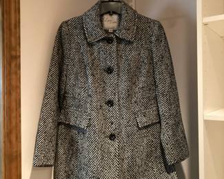 Larry Levine Black and White Herringbone Pattern Wool Blend Jacket