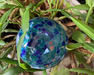 Blown Glass Blue Confetti Swirl Orb