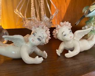 Pair of Matching Laying Angel Figurines
