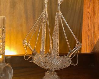 Spun Glass Sailing Ship Sculpture