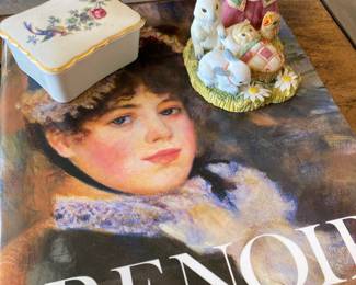Renoir A Retrospective Hard Cover Book, Royal Doulton "Dream Keeper" Figurine, Porcelain Trinket Box with Floral Design