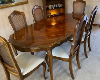 French Style Dining Table with Cane Back Dining Chairs