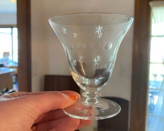 Set of 6 Etched Footed Goblets with Star Pattern