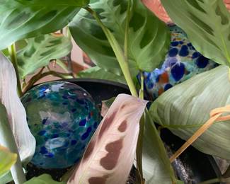 Blown Glass Blue Confetti Swirl Orb