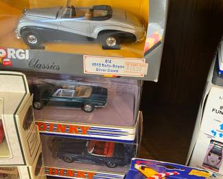 Corgi Classics Diecast Model1952 Rolls Royce Silver Dawn - #814, Dinky 1969 Green Triumph Stag British Model Racing Car - Dy028/b, Dinky 1962 Blue Mercedes Benz 300SL Roadster - DY033/A