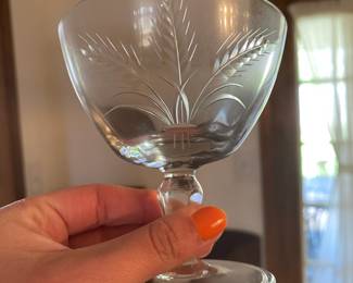 Set of 6 - Stemmed Clear Etched Sherbet Glasses with Wheat Design