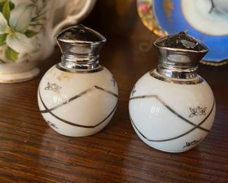 Irice Hand Painted White Silver Salt & Pepper Shakers