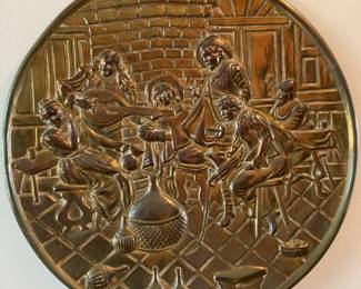 Brass Tone Metal Wall Plate Depicting Pub Scene