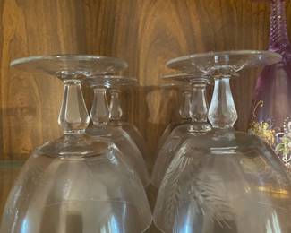 Set of 6 - Stemmed Clear Etched Sherbet Glasses with Wheat Design