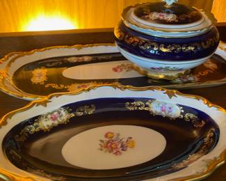 Reichenbach German Echt Kobalt - Two Platters & Sugar Bowl