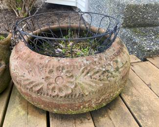 Embossed Terra Cotta Planter with Floral Design
