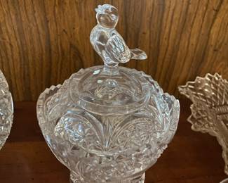 Hofbauer Echt Bleikristal Crystal Lidded Candy Dish with Figural Bird Handle