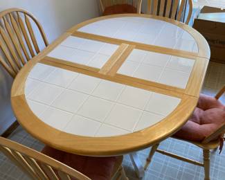 White Tile/Oak Dining Table & Chairs