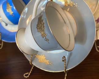 Kasugaware Handcrafted China Grey, Gold and White Teacup & Saucer