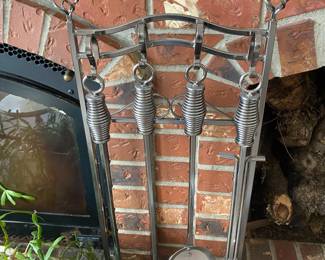 4 Piece Black Metal Fireplace Tool Set