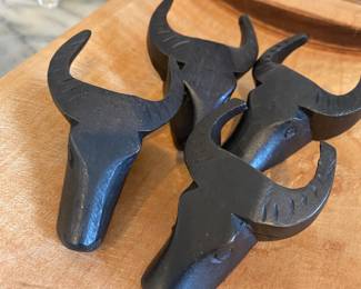 Set of 4 Wood Carve Steer Head Napkin Rings
