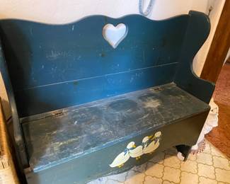 Hand Painted Goose Themed Bench with Carved Heart