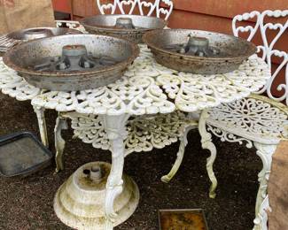 White Wrought Iron Table & Chairs with Heart/Floral Pattern