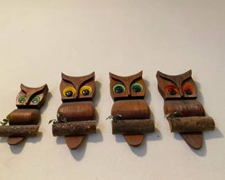 Mid Century Carved Wood Owl Decor