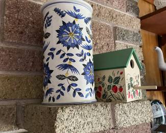 Blue And White Floral Canister by Royal Sealy 