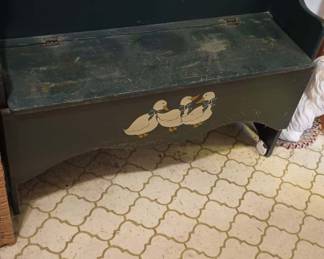 Hand Painted Goose Themed Bench with Carved Heart