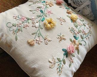 Floral Embroidered Throw Pillow