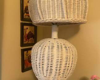 Tall White Wicker Table Lamp