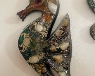 Set of 3 Mid Century Modern Resin Abalone Seahorses 