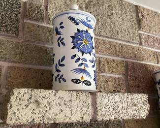 Blue And White Floral Canister by Royal Sealy 
