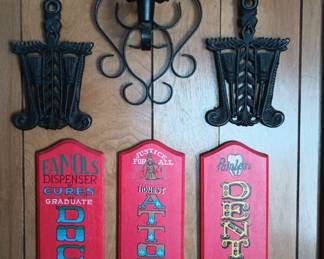 Famous Dispenser Cures Wooden Sign, Justice For All Honest Attorney At Law Deeds Wills Wooden Sign, Painless Dentist Wooden Sign