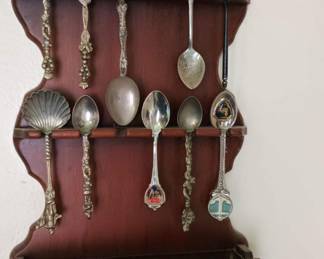 Wood Souvenir Spoon Holder - Assortment of Souvenir Spoons