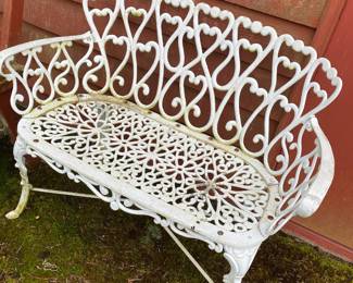 White Wrought Iron Table & Chairs with Heart/Floral Pattern
