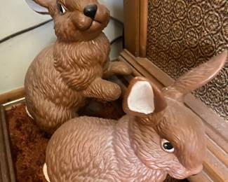 Pair of Brown Ceramic Rabbits