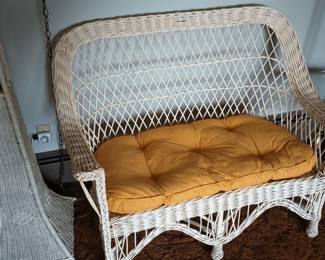 White Wicker Bench
