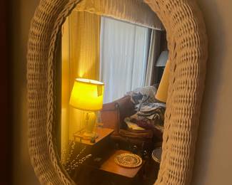 White Wicker Oval Wall Mirror