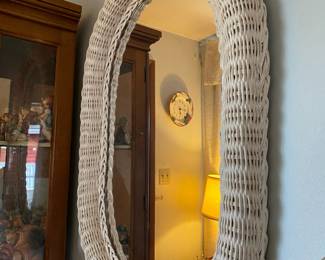 White Wicker Oval Wall Mirror
