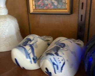 Pair of Holland Delft Blue Ceramic Shoes 