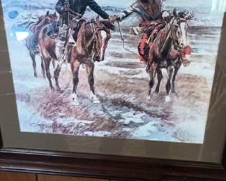 1910 Framed & Matted Print "A Doubtful Handshake" by Charles Russell