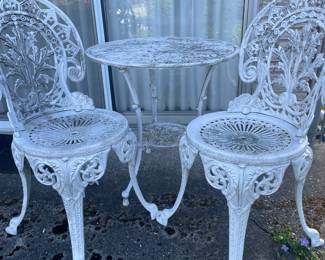 White Cast Iron Patio Bistro Set