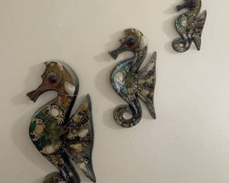 Set of 3 Mid Century Modern Resin Abalone Seahorses 