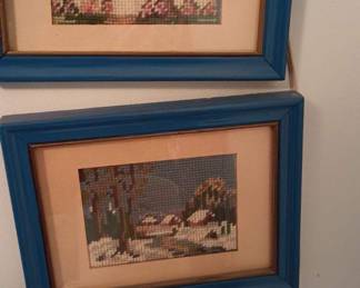 Framed Cross Stitch Artwork - Spring Cottage, Winter Cottage