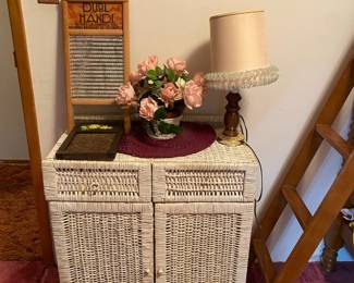 White Wicker Cabinet, Dubl Handi Washboard