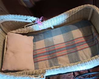 Circa 1920's Full Size White Wicker Baby Carriage